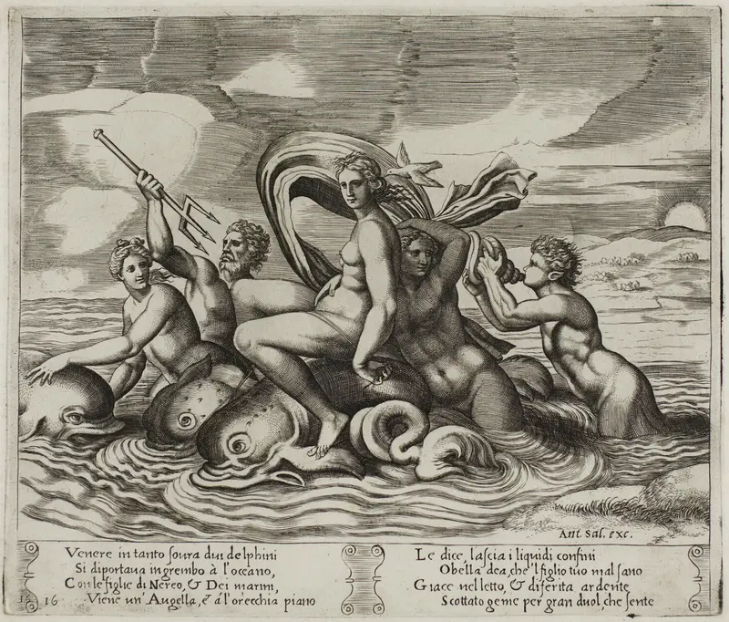 Psyche Served in Her Bath by Nymphs She Cannot See Wall Art by Agostino dei Musi - High-Resolution Digital Print