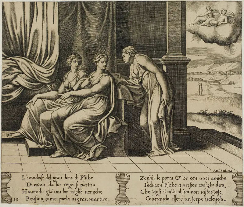 Psyche's Sisters...Persuade Her that a Serpent is Sleeping with Her