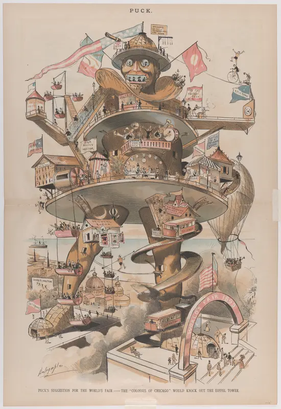 Puck's Suggestion for the World's Fair, The Colossus of Chicago Would Knock Out the Eiffel Tower, from "Puck Magazine" Wall Art by Louis Dalrymple - High-Resolution Digital Print