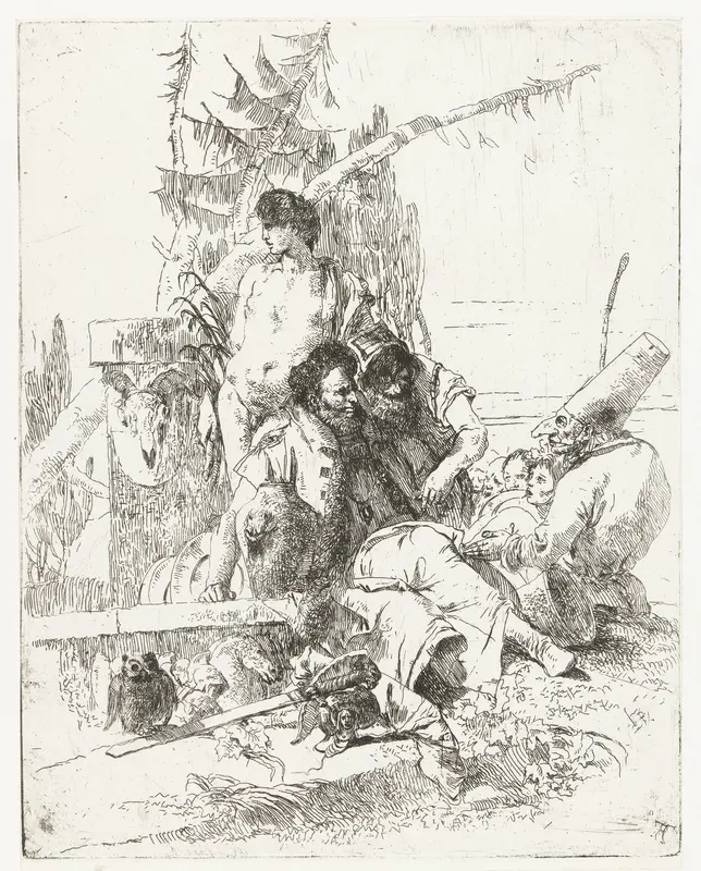 Pulchinello in gesprek met twee tovenaars Wall Art by Unknown - High-Resolution Digital Print