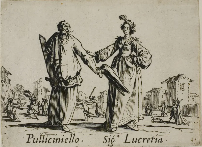 Pulliciniello - Signora Lucretia, plate 9 from Balli di Sfessania
