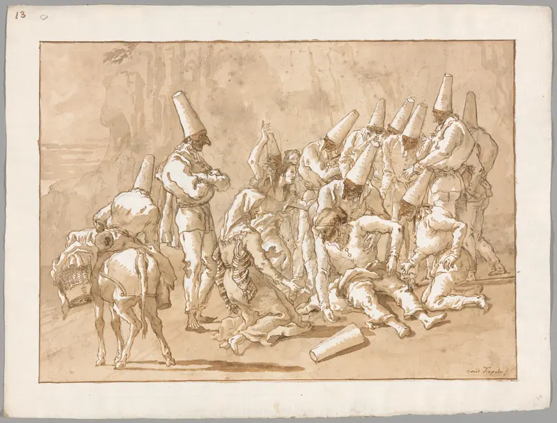 Punchinello Collapses on the Road Wall Art by Giovanni Domenico Tiepolo - High-Resolution Digital Print