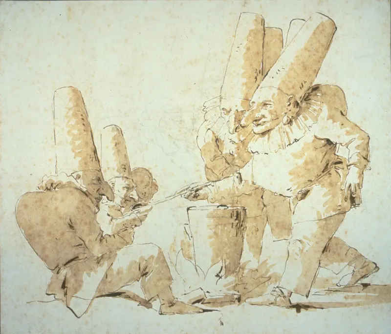 Punchinellos Cooking and Tasting Gnocchi (Punchinellos' Repast) Wall Art by Giovanni Battista Tiepolo - High-Resolution Digital Print