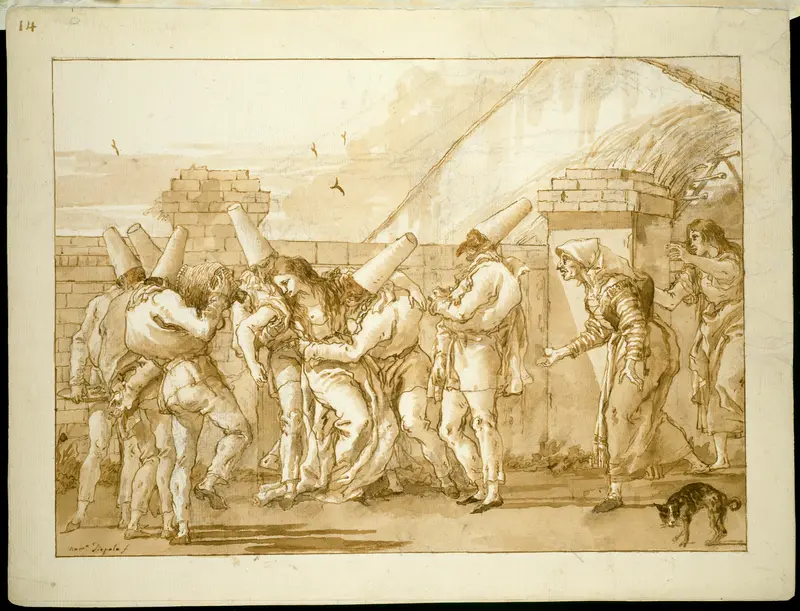 Punchinello's Mistress Faints Wall Art by Giovanni Domenico Tiepolo - High-Resolution Digital Print