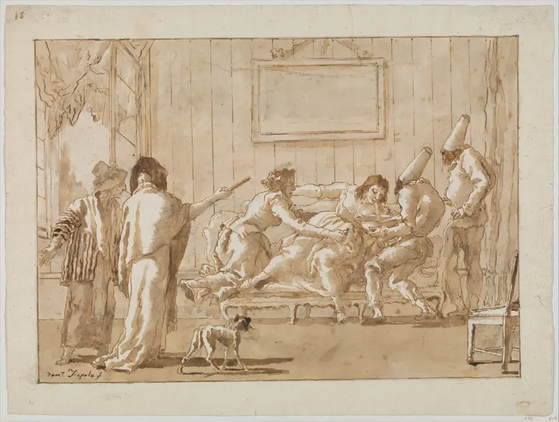 Punchinello's Mother (?) Sick in Pregnancy Wall Art by Giovanni Domenico Tiepolo - High-Resolution Digital Print
