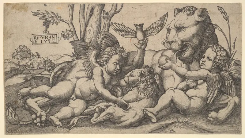 Putti and Lions Wall Art by Master FG - High-Resolution Digital Print