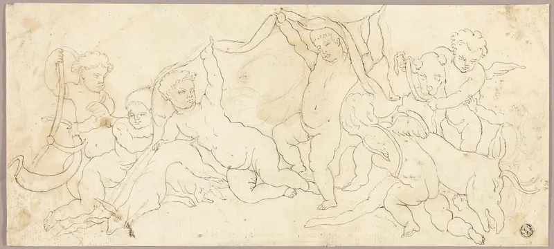 Putti at Play with Deer and Dog Wall Art by Unknown artist - High-Resolution Digital Print