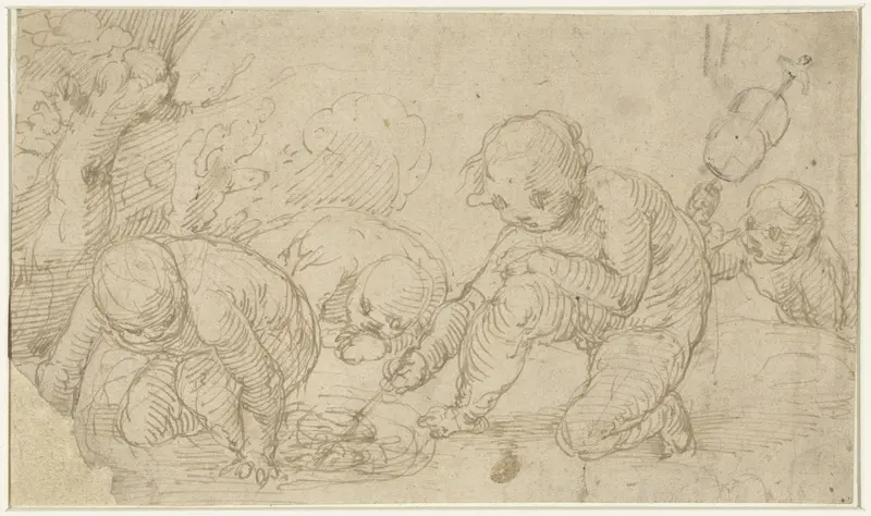 Putti, bezig een vuurtje te maken Wall Art by anonymous - High-Resolution Digital Print
