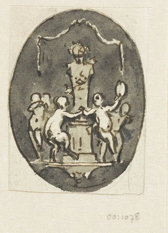 Putti dansend rond een herme Wall Art by Jurriaan Andriessen - High-Resolution Digital Print