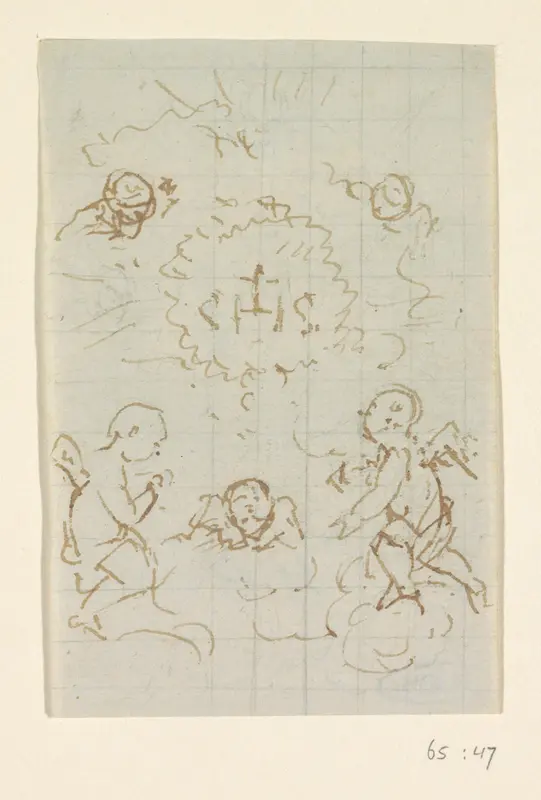 Putti en cherubijnen met Christusmonogram Wall Art by anonymous - High-Resolution Digital Print