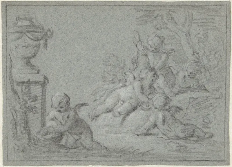 Putti in een landschap met een vaas Wall Art by Willem Bilderdijk - High-Resolution Digital Print