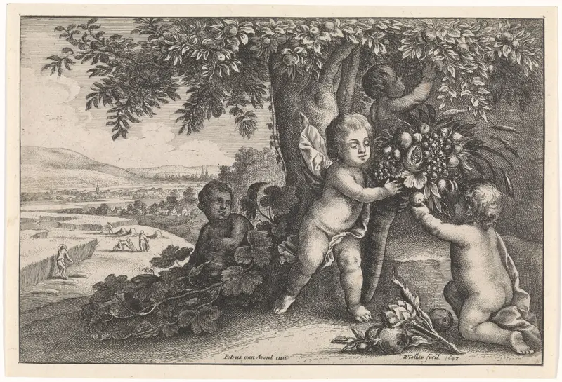 Putti met de hoorn des overvloeds: het element aarde Wall Art by Unknown - High-Resolution Digital Print
