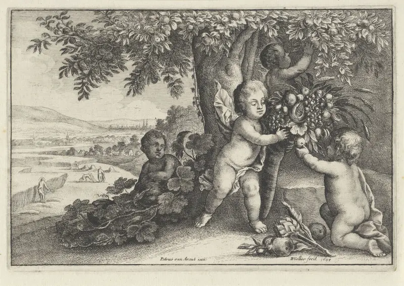 Putti met hoorn des overvloeds: het element Aarde Wall Art by Unknown - High-Resolution Digital Print