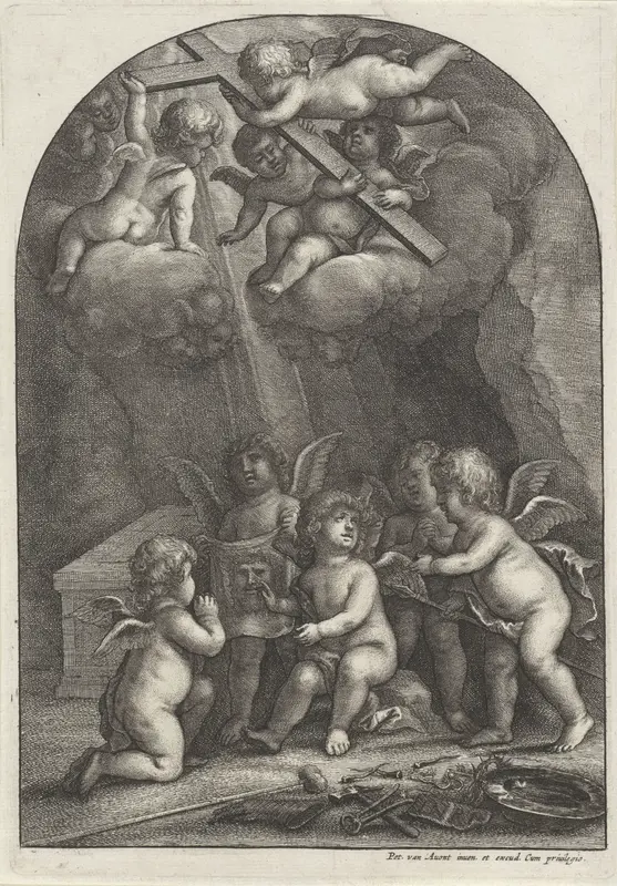 Putti met passiewerktuigen bij het graf van Christus Wall Art by Wenceslaus Hollar - High-Resolution Digital Print