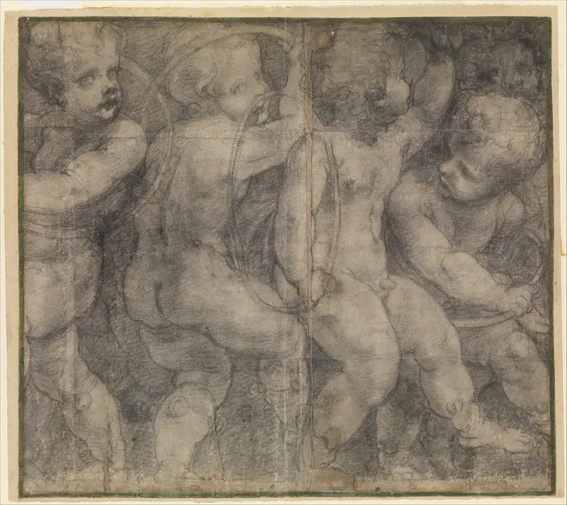Putti Playing with Hoops (Cartoon for a Fresco in Parma Cathedral) Wall Art by Michelangelo Anselmi - High-Resolution Digital Print