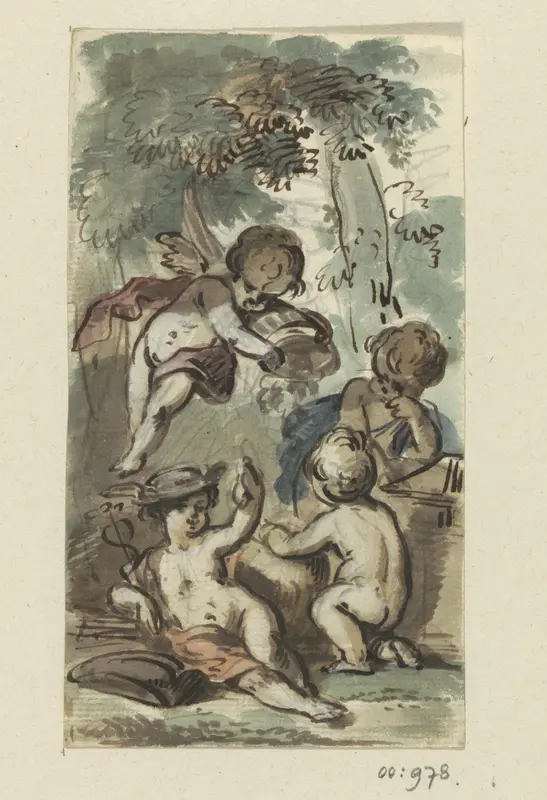 Putti waarvan één met de attributen van Mercurius Wall Art by Jurriaan Andriessen - High-Resolution Digital Print