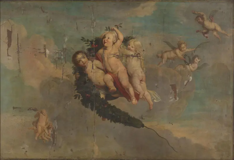 Putti with a Festoon Wall Art by anonymous - High-Resolution Digital Print
