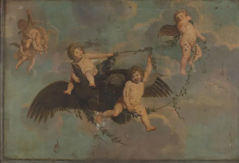 Putti with an Eagle on Clouds Wall Art by anonymous - High-Resolution Digital Print