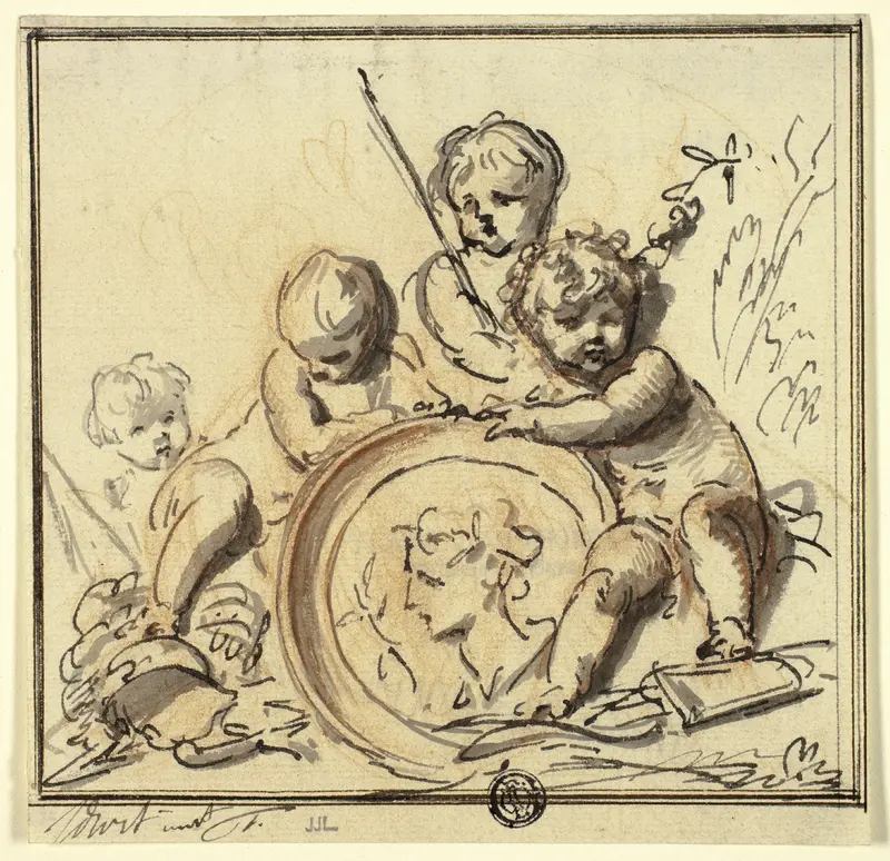 Putti with Medallion Wall Art by Jacob de Wit - High-Resolution Digital Print