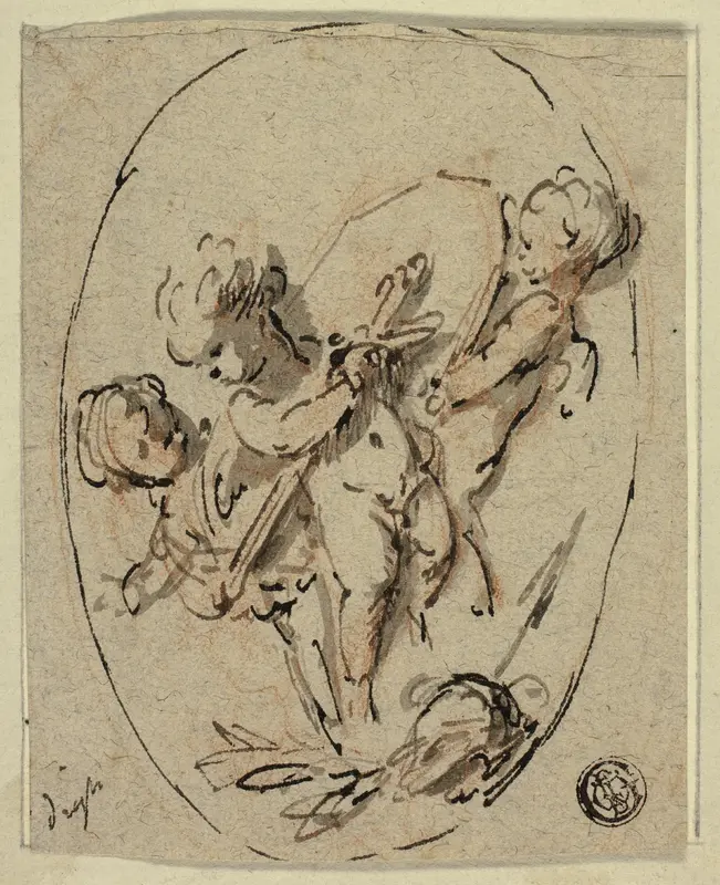 Putti with Shield and Sword Wall Art by Jacob de Wit - High-Resolution Digital Print