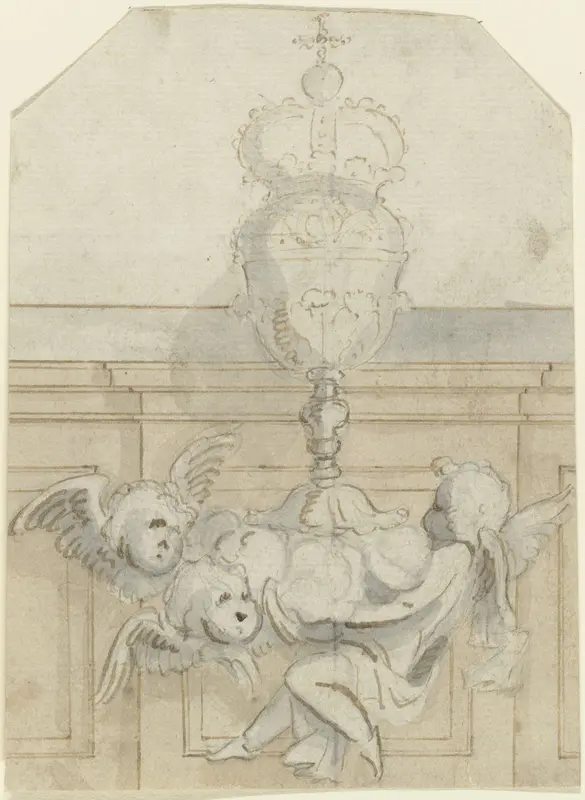 Putto en cherubijnen met pronkbeker Wall Art by anonymous - High-Resolution Digital Print
