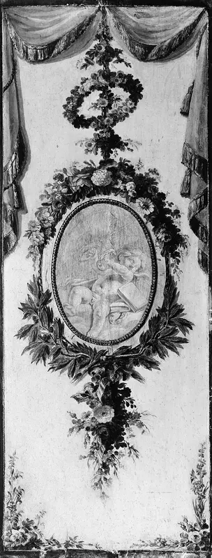 Putto in a medallion surrounded by a garland