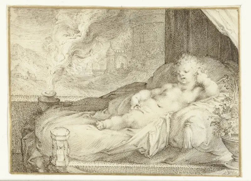 Putto liggend op een bank Wall Art by anonymous - High-Resolution Digital Print