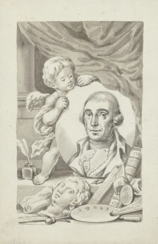 Putto met portretmedaillon van een kunstenaar Wall Art by Roeland van Eynden - High-Resolution Digital Print