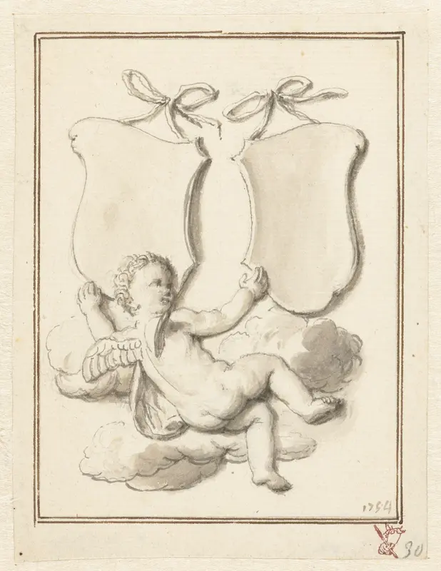 Putto met twee wapenschilden Wall Art by Louis Fabritius Dubourg - High-Resolution Digital Print