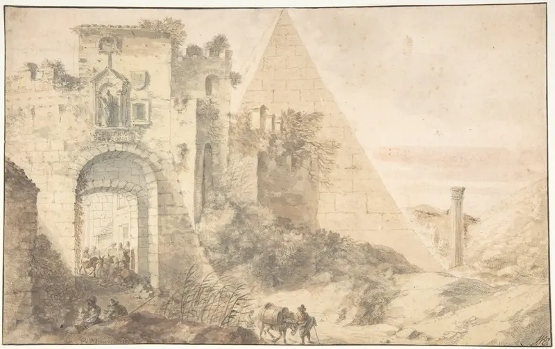 Pyramid of Cestius and the Porta San Paolo, Rome Wall Art by Pieter Moninckx - High-Resolution Digital Print