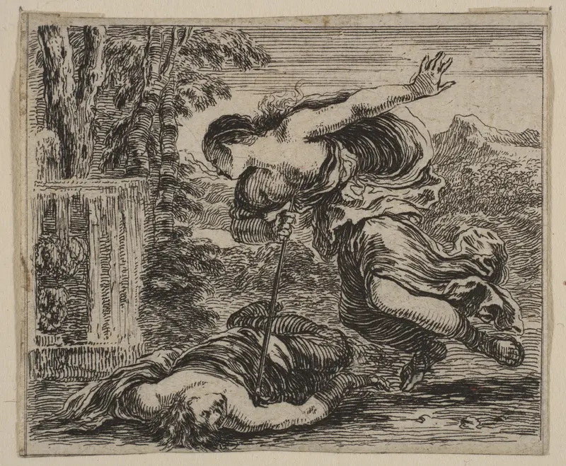 Pyramus et Thisbe, from 'Game of Mythology' (Jeu de la Mythologie) Wall Art by Stefano della Bella - High-Resolution Digital Print