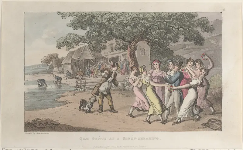 Quae Genus at a Sheep-shearing Wall Art by Thomas Rowlandson - High-Resolution Digital Print
