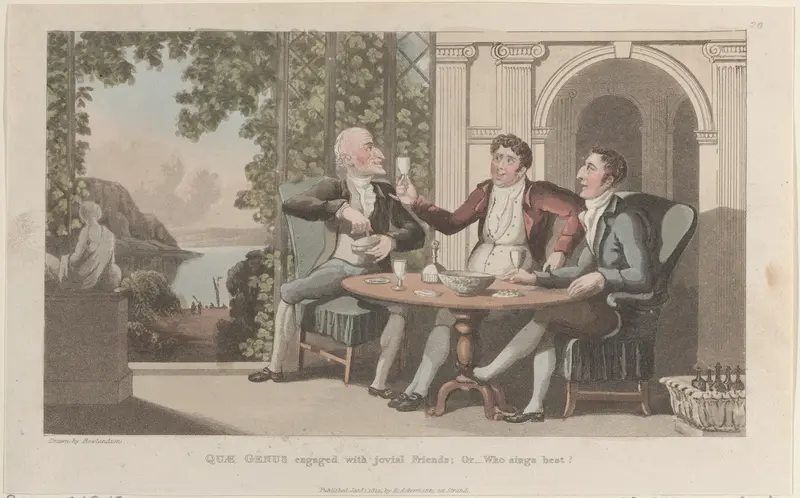 Quae Genus Engaged with Jovial Friends; Or–Who Sings Best? Wall Art by Thomas Rowlandson - High-Resolution Digital Print