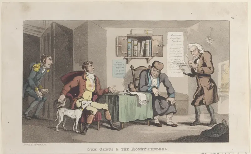 Quae Genus & The Money Lenders Wall Art by Thomas Rowlandson - High-Resolution Digital Print