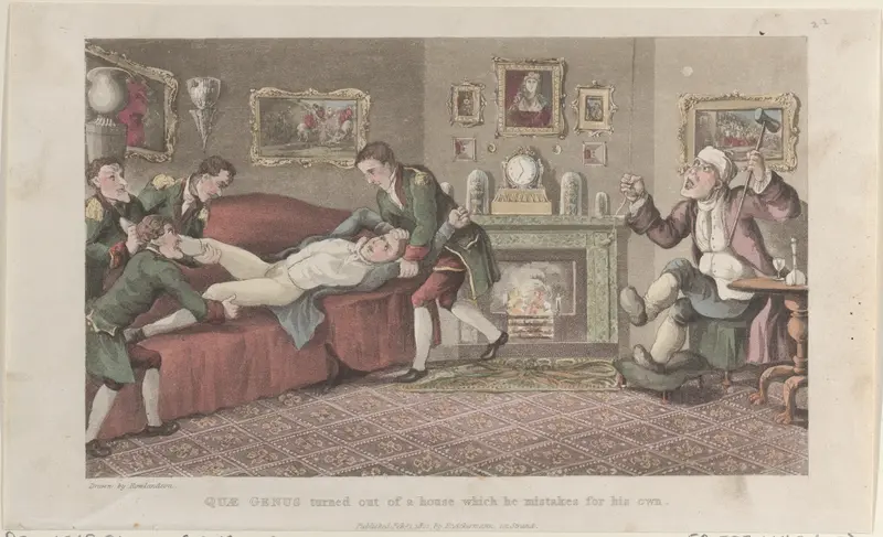Quae Genus Turned out of a House Which He Mistakes for His Own Wall Art by Thomas Rowlandson - High-Resolution Digital Print