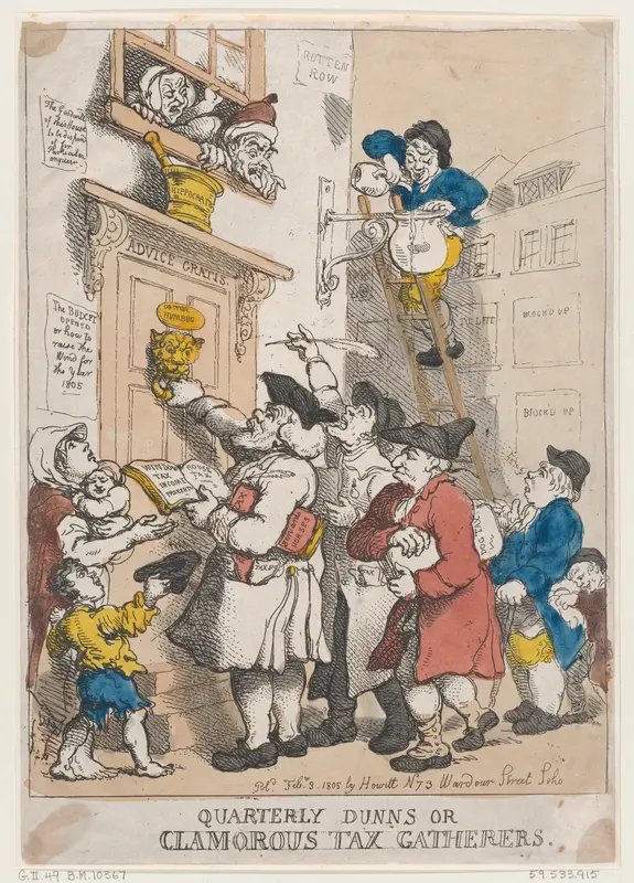 Quarterly Dunns, or Clamorous Tax Gatherers Wall Art by Thomas Rowlandson - High-Resolution Digital Print