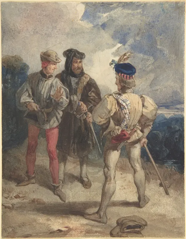 Quentin Durward and the disguised Louis XI (recto); Study of male figure (verso) Wall Art by Richard Parkes Bonington - High-Resolution Digital Print