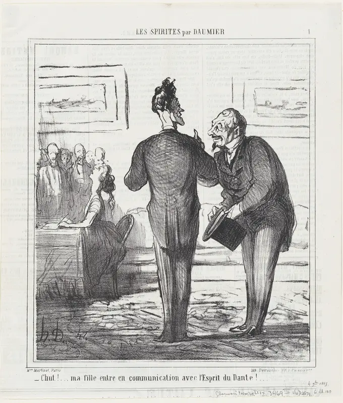 Quiet!! My daughter is entering in communication with Dante, from 'The spiritualists,' published in Le Charivari, November 4, 1865 Wall Art by Honoré Daumier - High-Resolution Digital Print