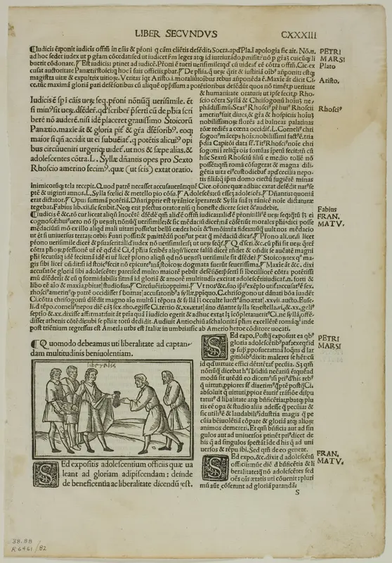 Quomodo debeamus uti liberalitate ad captandam multitudinis beniuolentiam (How We Must Use Liberality to Capture the Favor of the Multitude) from De Officiis by Cicero, plate 82 from Woodcuts from Books of the XVI Century Wall Art by Unknown artist - High-Resolution Digital Print