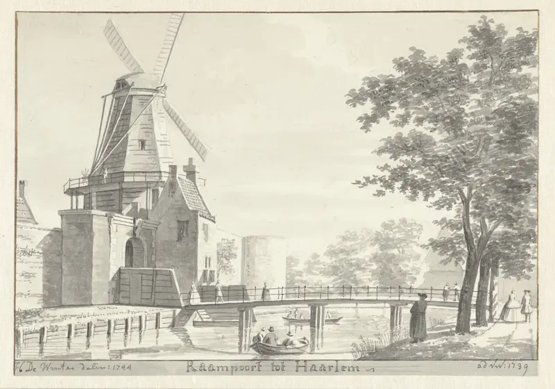 Raampoort te Haarlem, met molen Wall Art by Hendrik de Winter - High-Resolution Digital Print