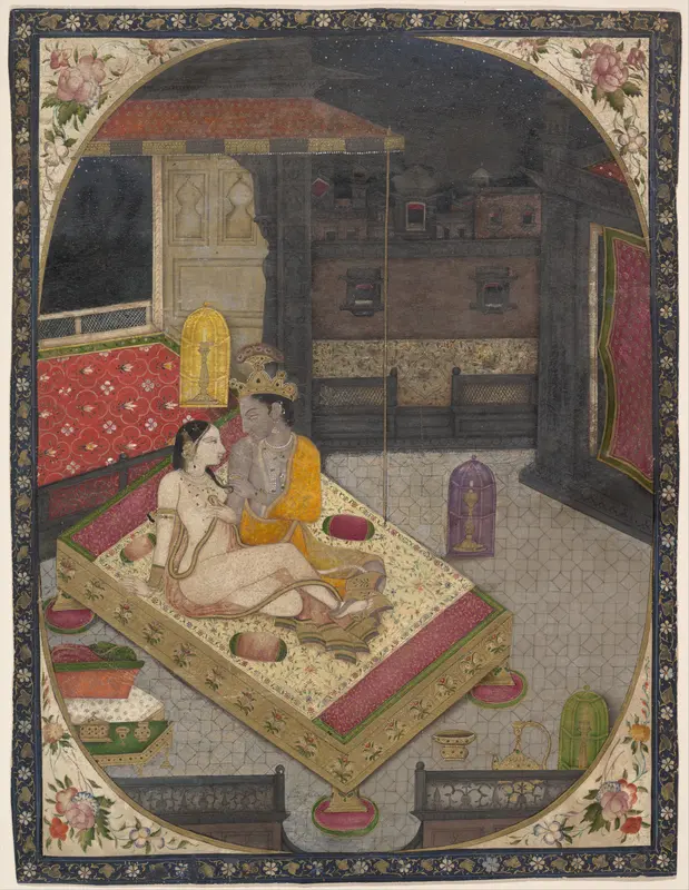 Radha and Krishna on a Bed at Night Wall Art by Unknown - High-Resolution Digital Print