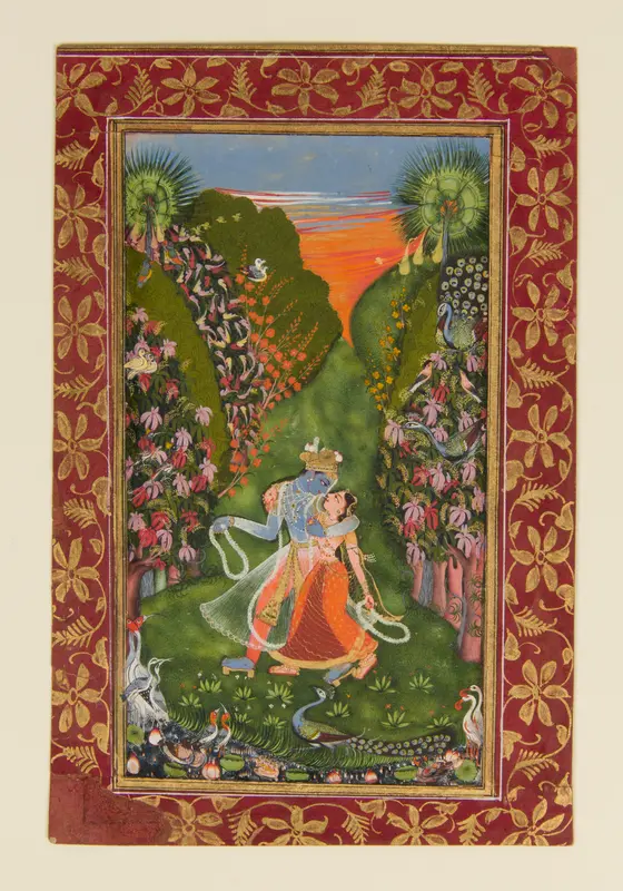 Radha and Krishna Walk in a Flowering Grove
(recto); Krishna Fluting (verso) Wall Art by the Kota Master - High-Resolution Digital Print