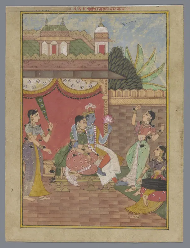 Radha en Krishna in een paleis (Ragamala) Wall Art by anonymous - High-Resolution Digital Print