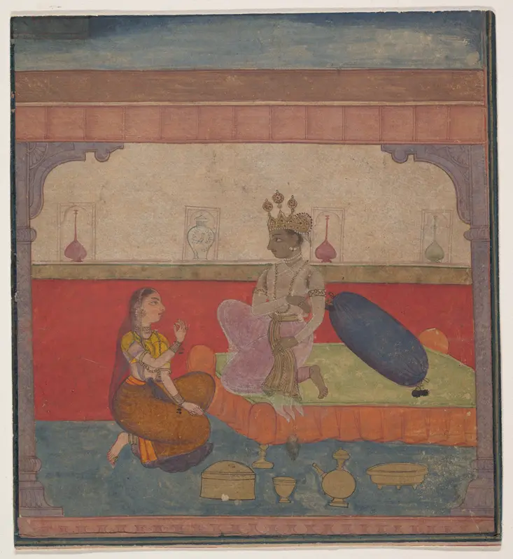 Radha Speaks to Krishna: Page from the Boston Rasikapriya (Lover's Breviary) Wall Art by Unknown - High-Resolution Digital Print