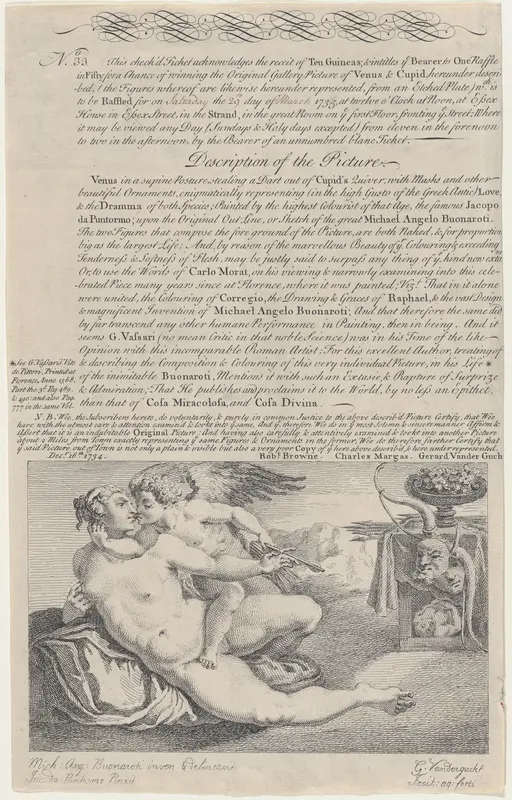 Raffle Ticket for the Painting of Venus and Cupid after Michelangelo Wall Art by Gerard Vandergucht - High-Resolution Digital Print