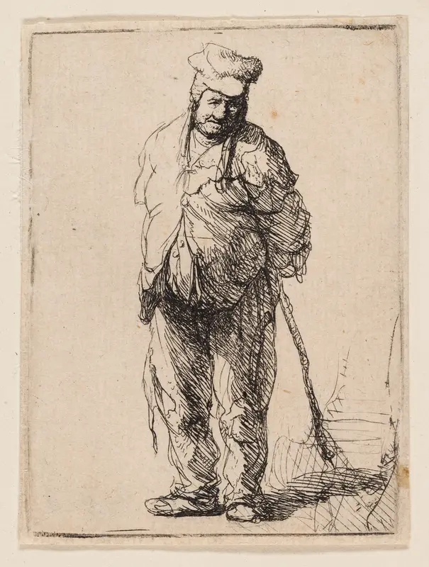 Ragged Peasant with His Hands behind Him, Holding a Stick Wall Art by Rembrandt van Rijn - High-Resolution Digital Print