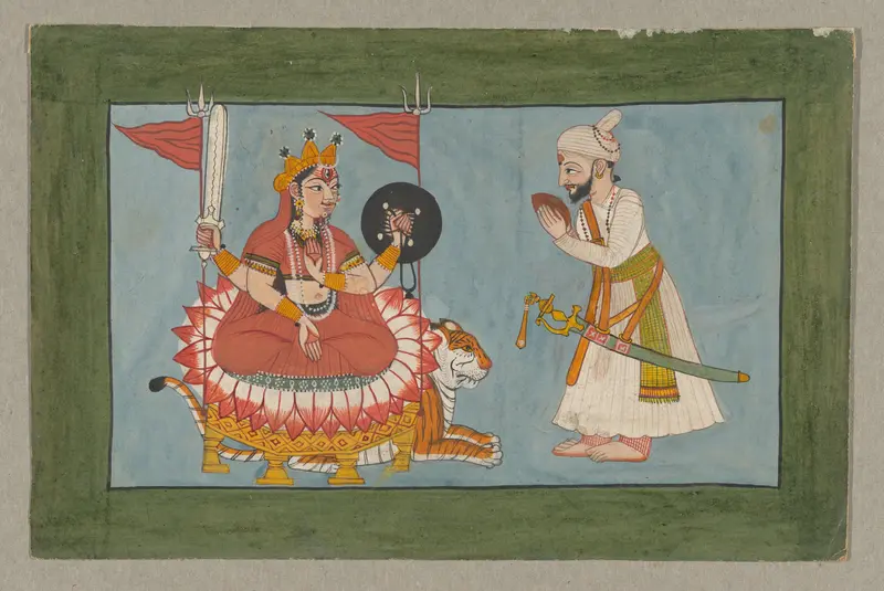 Raja Surma Sen of Mandi worshipping Devi (the Goddess) Wall Art by anonymous - High-Resolution Digital Print