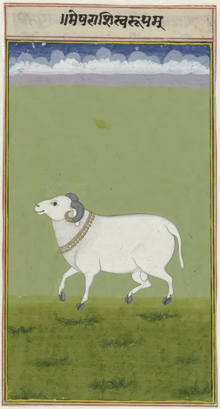 Ram met gouden halsband en versierde uiteinden van zijn horens Wall Art by anonymous - High-Resolution Digital Print