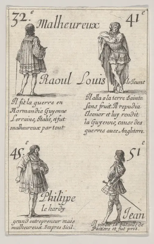 Raoul ... /  Louis le Jeune..., from "Game of the Kings of France" (Jeu des Rois de France) Wall Art by Stefano della Bella - High-Resolution Digital Print