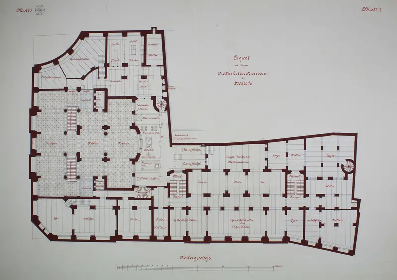 Rathskeller Neubau, Halle (Saale), Saxony-Anhalt, Germany, Basement Plan Wall Art by Peter Joseph Weber - High-Resolution Digital Print